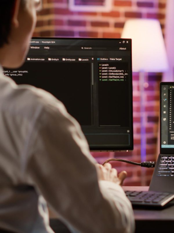 software-developer-coding-firewall-server-computer-laptop-using-encryption-system-script-security-network-programming-binary-code-data-hacking-application-text-software